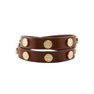 Never worn brand new Tory Burch brown leather double studded logo bracelet